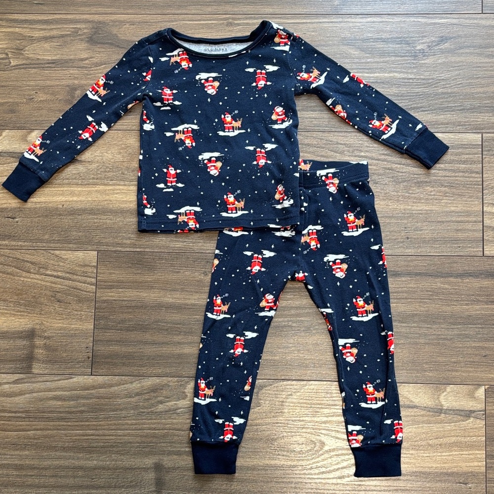 Old Navy Kids Santa Print Pajama Set - Navy and Red